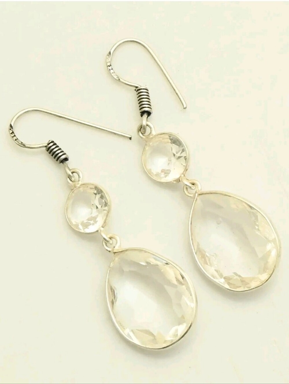 White Topaz Gemstone Jewelry 925 Sterling Silver Handmade Dangle Earrings